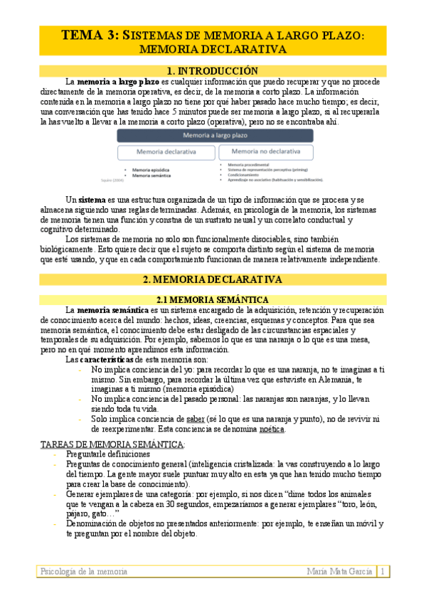 Miniatura del documento TEMA 3. Memoria declarativa