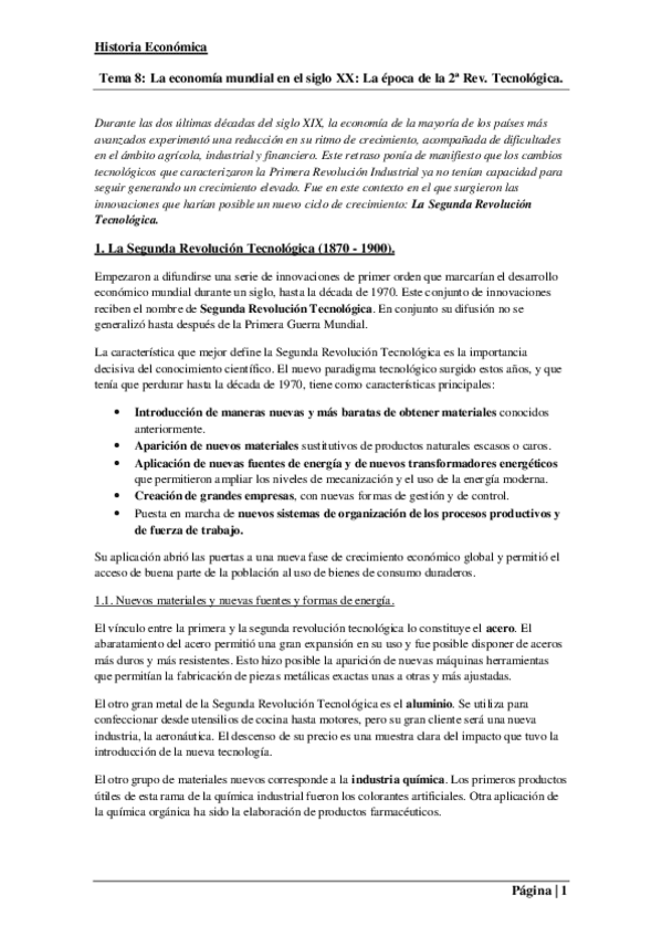 Miniatura del documento Tema 8. La economía mundial en el siglo XX. La época de la 2ª Rev. Tecnológica..pdf