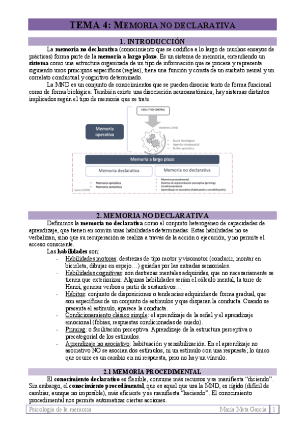 Miniatura del documento TEMA 4. Memoria no declarativa