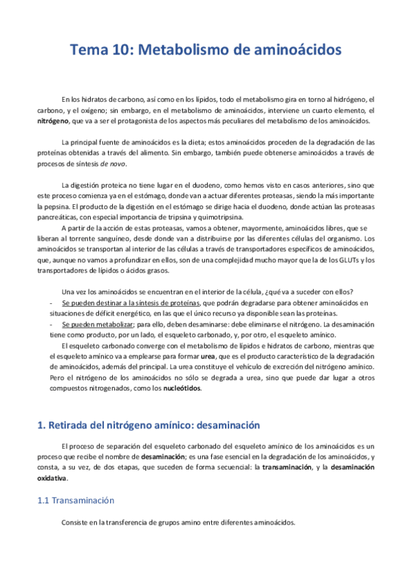 Miniatura del documento Tema 10 - Metabolismo de aminoácidos .pdf