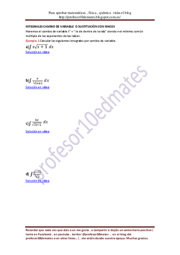 Miniatura del documento integrales cambio de variable con raices profesor10demates.pdf