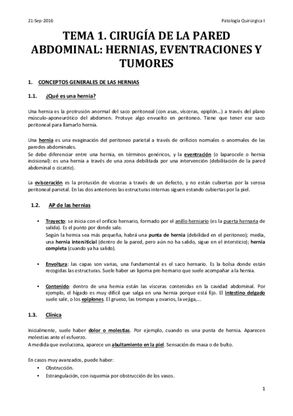 Miniatura del documento Tema 1. Cirugía de la pared abdominal. Eventraciones hernias de pared y tumores..pdf