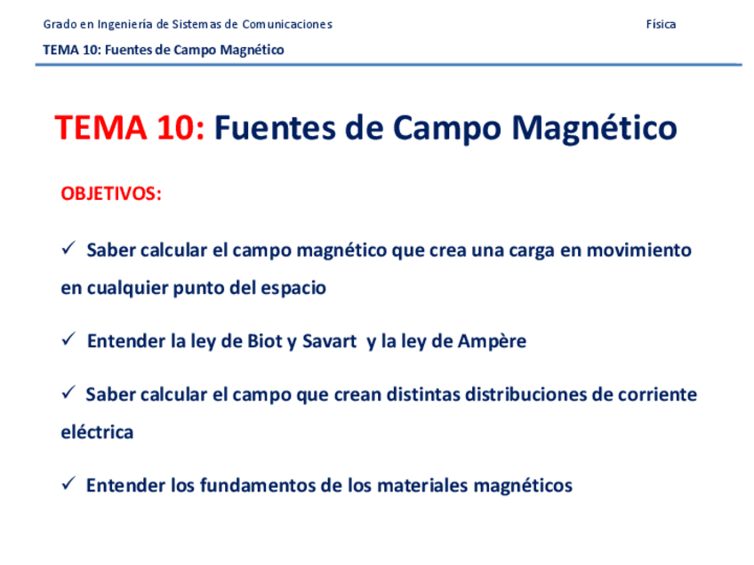 Miniatura del documento TEMA 10 Fuentes de Campo Magnético y Materiales Magnéticos.pdf