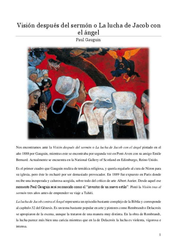 Miniatura del documento 7. Visión después del sermón Gauguin