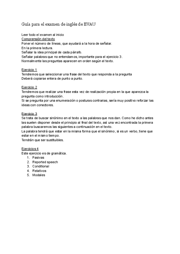 Miniatura del documento Guía para el examen de inglés de EVAU