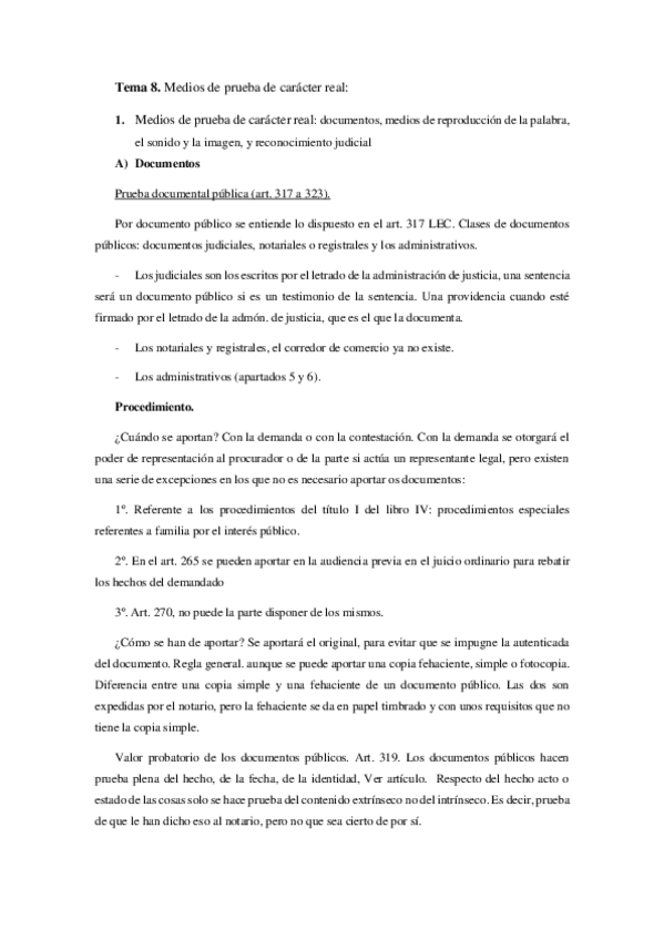 Miniatura del documento Tema 8. Medios de prueba de carácter real.pdf