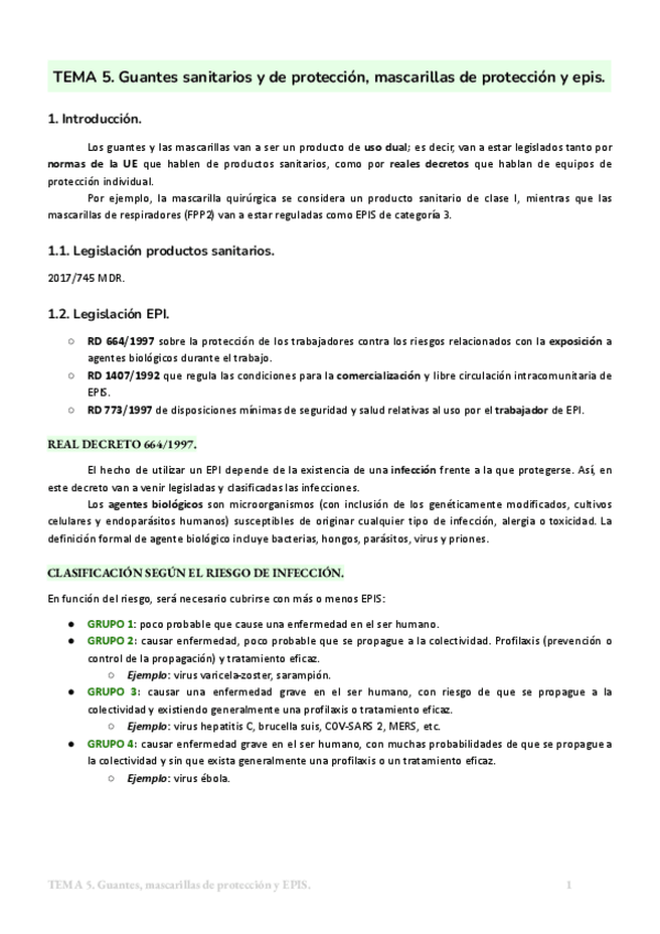 Miniatura del documento Tema 5. Guantes. Mascarillas. Epis