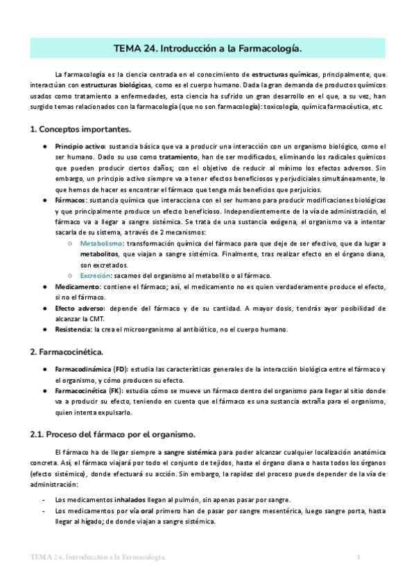 Miniatura del documento TEMA 24. Introducción a la farmacología.
