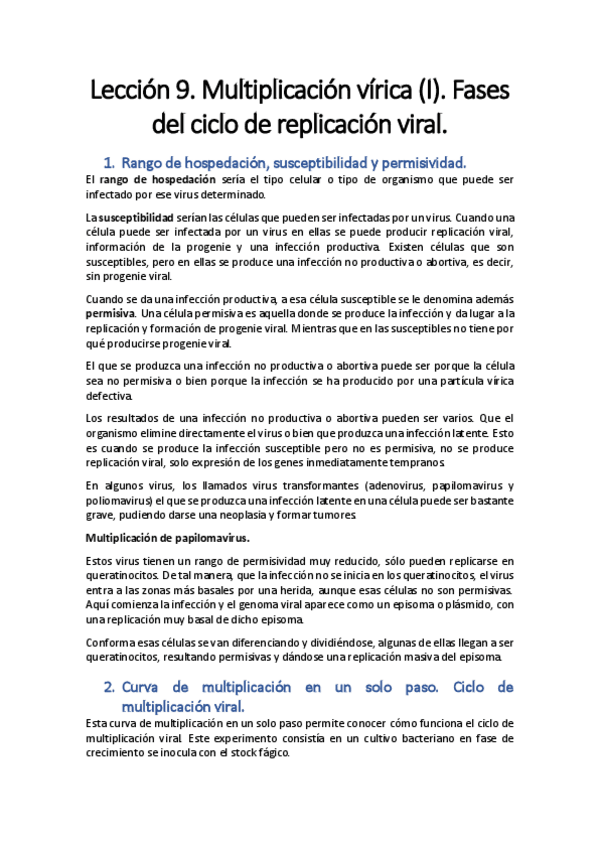 Miniatura del documento Lección 9. Multiplicación vírica (I). Fases del ciclo de replicación viral..pdf