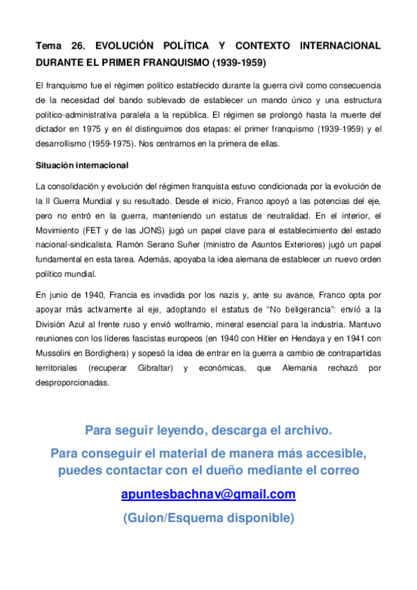 Miniatura del documento B26. Política 1er franquismo (1939-59)