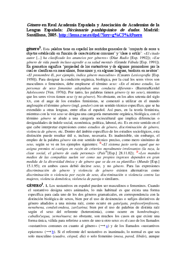 Miniatura del documento Real Academia Española GENERO en el Diccionario pahnispánico de dudas.pdf