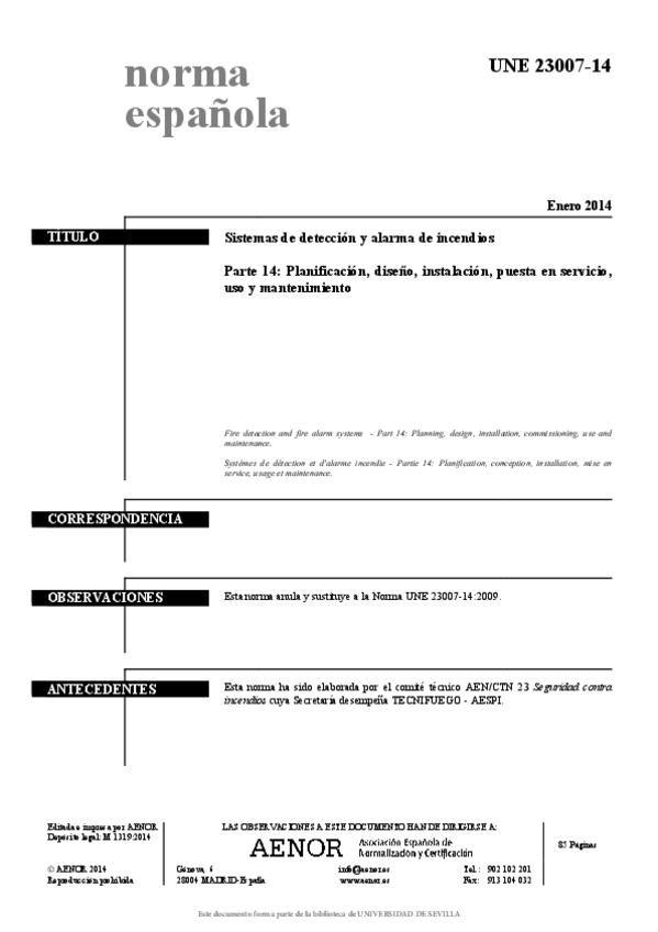 Miniatura del documento UNE 23007-14- Sistema de detcción y alarma de incendios.pdf