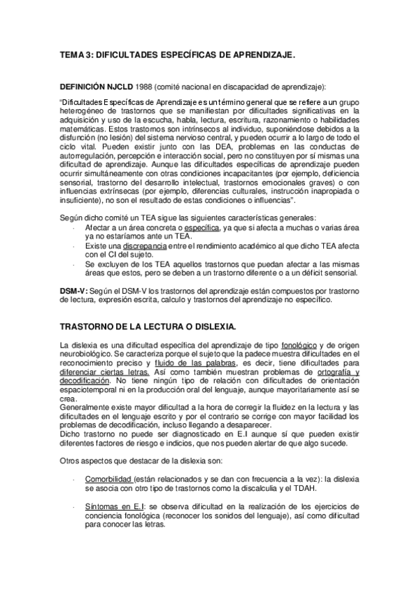 Miniatura del documento TEMA 3. Tratornos Especificos del Aprendizaje.pdf