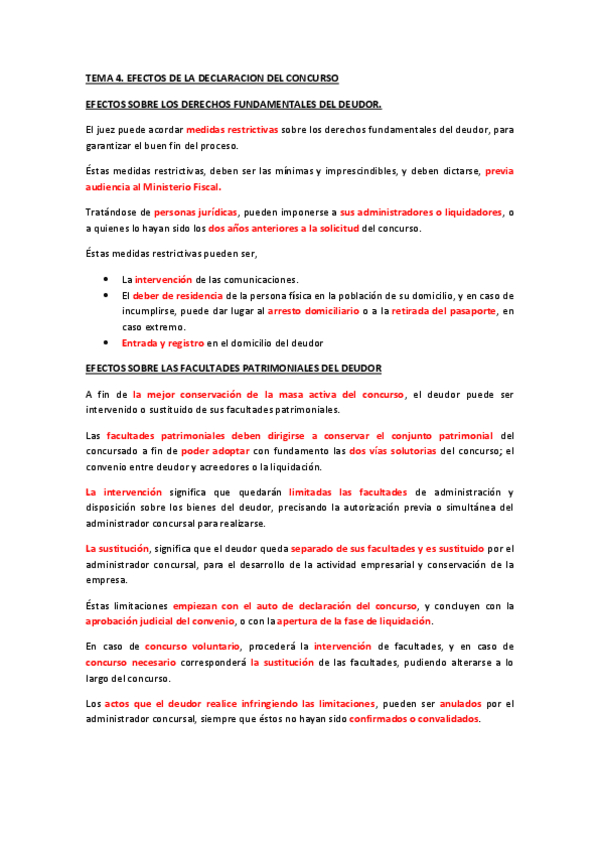Miniatura del documento TEMA 4. EFECTOS DE LA DECLARACION DEL CONCURSO.pdf