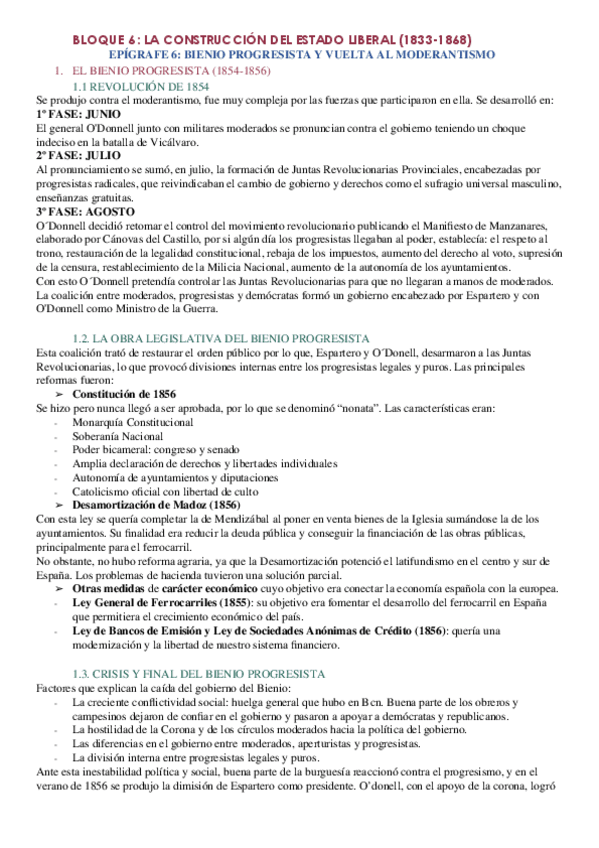 Miniatura del documento BLOQUE 6. EPIGRAFE 6. Bienio Progresista y la vuelta al Moderantismo.docx