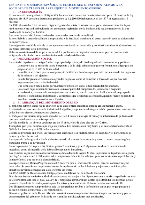 Miniatura del documento BLOQUE 7. EPIGRAFE 9. Sociedad española en el siglo XIX. Movimiento obrero.docx