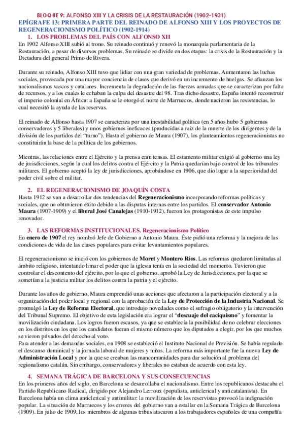 Miniatura del documento BLOQUE 9. EPIGRAFE 13. Alfonso-XIII y la crisis política de la Restauración: los partidos dinásticos. Las fuerzas políticas de oposición: republicanos, nacionalistas, socialistas y anarcosindicalistas..docx