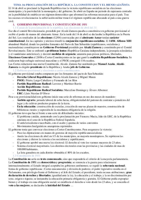 Miniatura del documento BLOQUE 10. EPIGRAFE 16. La proclamación de la Segunda República. La Constitución de 1931. El bienio reformista (1931-1933)..docx
