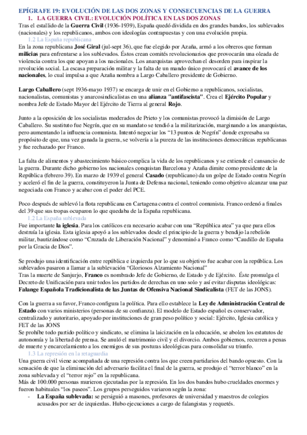 Miniatura del documento BLOQUE 10. EPIGRAFE 19. Fases militares de la Guerra Civil. La evolución política y económica en las dos zonas. Consecuencias económicas y sociales de la guerra. Los costes humanos..docx