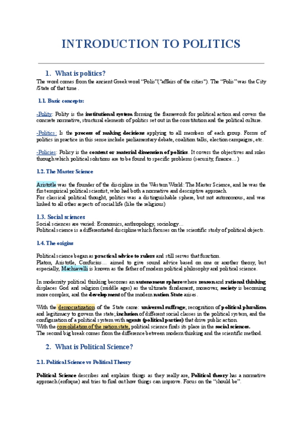 Miniatura del documento Introduction to Politics- Apuntes Inglés.pdf