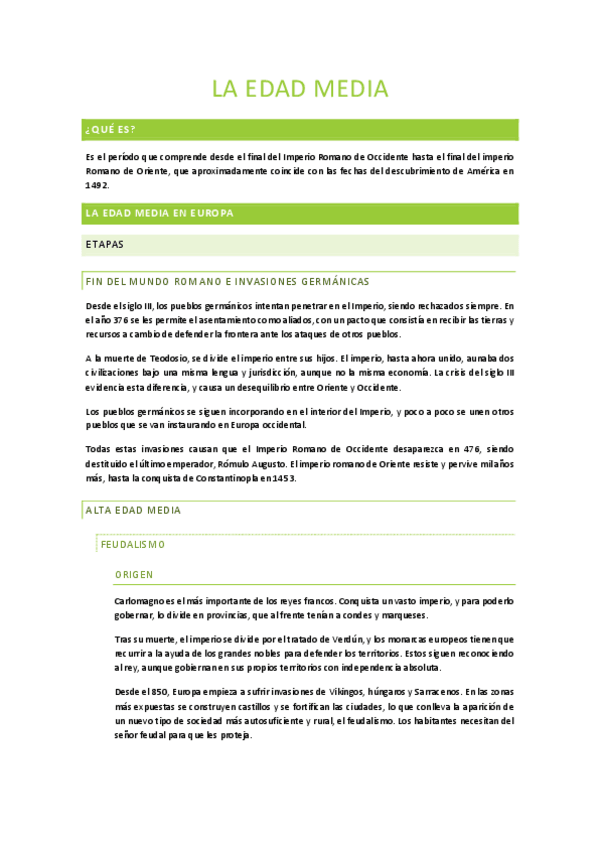 Miniatura del documento Edad Media resumen completo