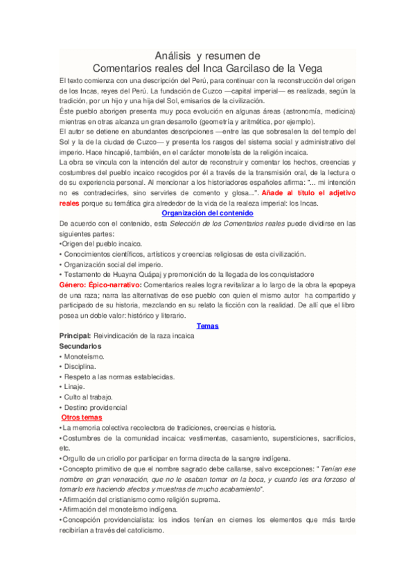 Miniatura del documento Análisis  y resumen de Comentarios Reales de Inca Garcilaso.docx