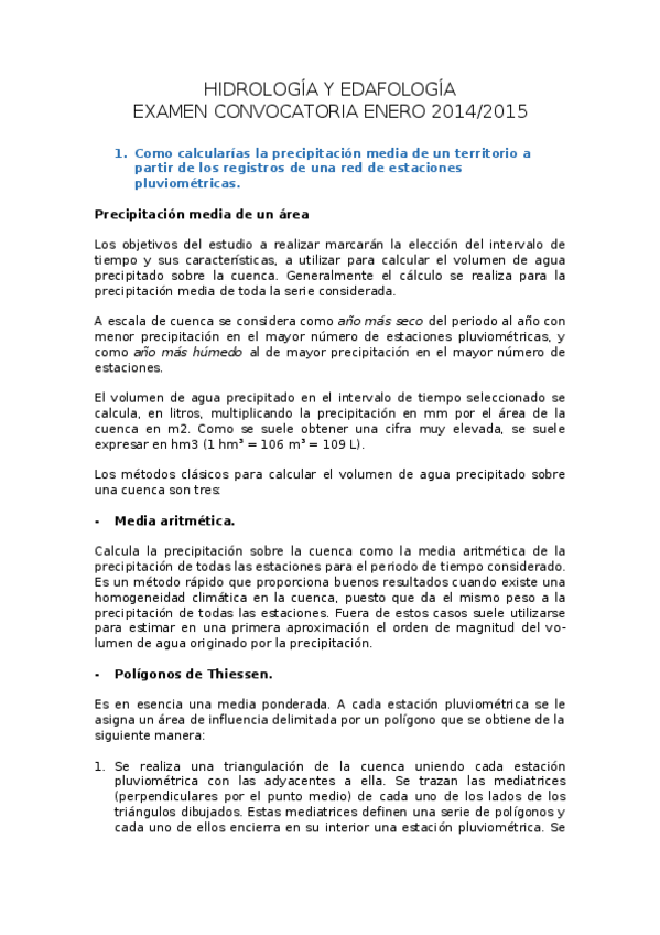Miniatura del documento examen enero 2014-2015 hidrología y edafología CASI CON RESUELTO.docx