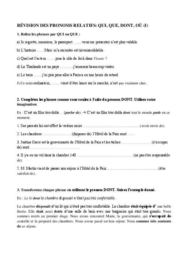 Miniatura del documento EXERCICES RÉVISION DES PRONOMS RELATIFS QUI- QUE, OÙ, DONT-1.pdf