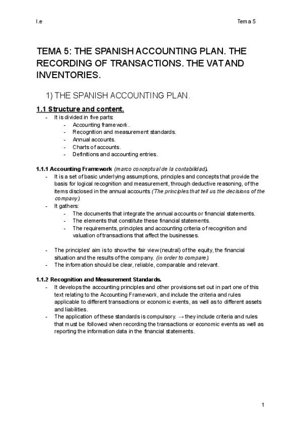 Miniatura del documento tema5: THE SPANISH ACCOUNTING PLAN. THE RECORDING OF TRANSACTIONS. THE VAT AND INVENTORIES..pdf
