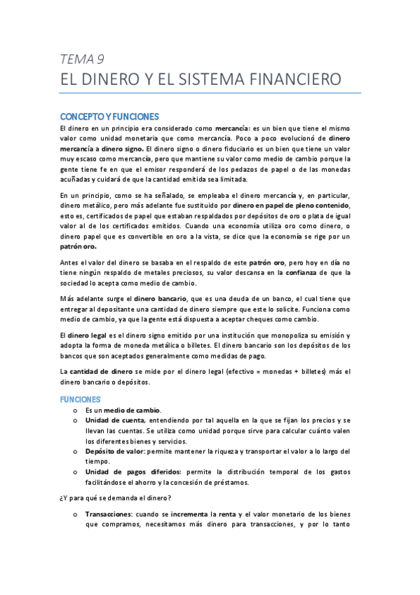 Miniatura del documento Tema 9. El dinero y el sistema financiero.pdf