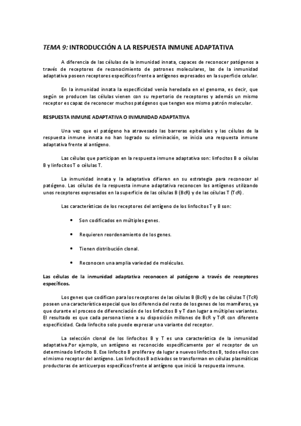 Miniatura del documento TEMA 9 INTRODUCCIÓN A LA RESPUESTA INMUNE ADAPTATIVA.pdf