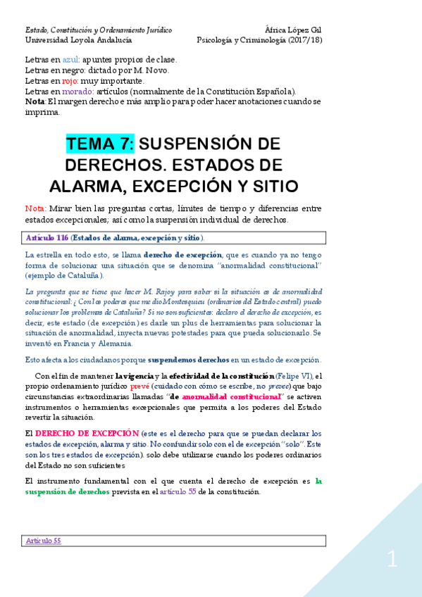 Miniatura del documento DC Tema 7 - Suspensión de derechos. Estados de alarma- excepción y sitio.pdf