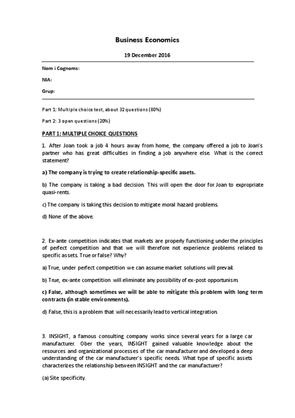 Miniatura del documento Business Economics Exam 2016 answers.pdf