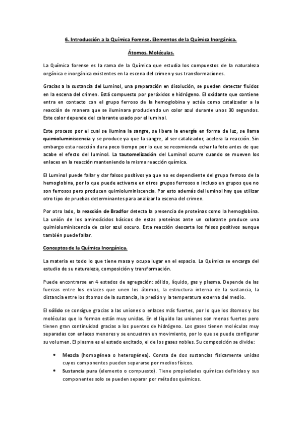 Miniatura del documento Tema 6 Introducción a la Química Forense. Elementos de la Química Inorgánica. Átomos. Moléculas..pdf