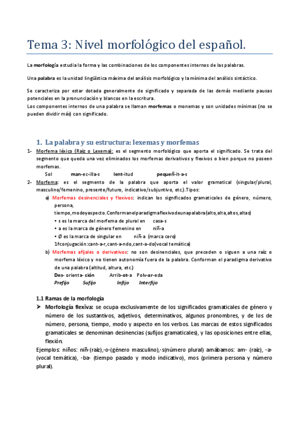 Miniatura del documento Tema 3. Nivel morfológico del español.pdf