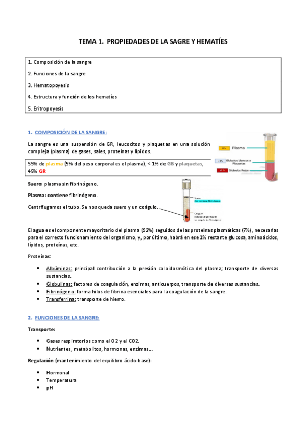 Miniatura del documento TEMA 1 HEMATOLOGÍA. Propiedades de la sangre y hematíes.pdf