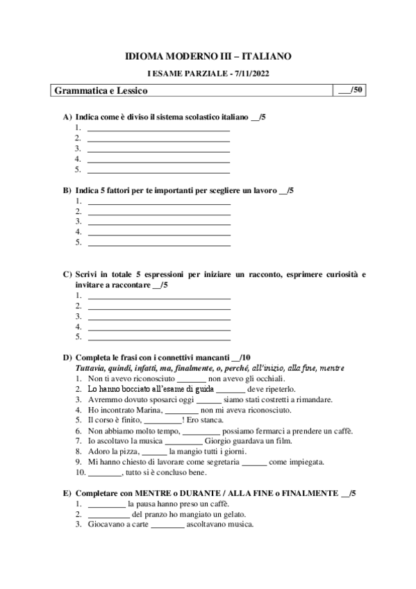 Miniatura del documento Examen-parcial-1-Italiano-III-Sin-solucion.pdf