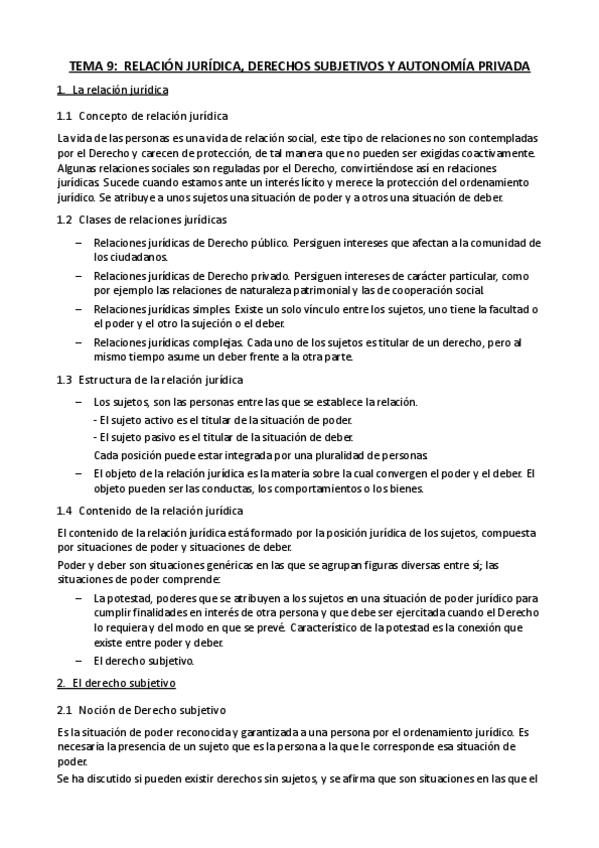 Miniatura del documento Tema 9 Relación jurídica derechos subjetivos y autonomía priavada.pdf