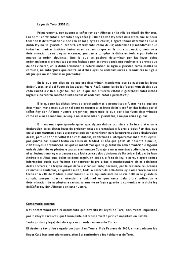 Miniatura del documento Comentario de texto - Leyes de Toro 1505.pdf