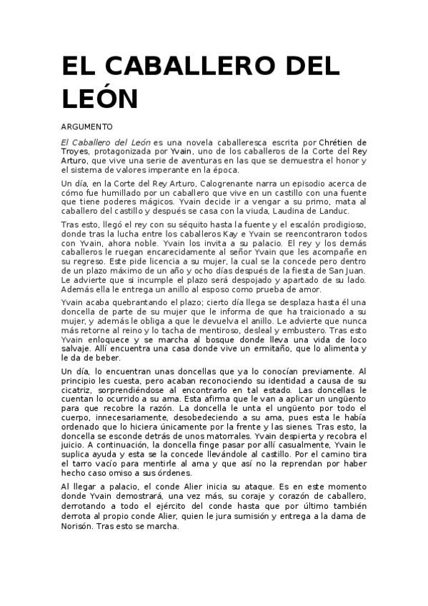 Miniatura del documento El caballero del león (RESUMEN).docx