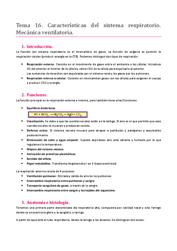 Miniatura del documento TEMA 16. SISTEMA RESPIRATORIO. CARACTERÍSTICAS DEL SISTEMA RESPIRATORIO. MECÁNICA VENTILATORIA.pdf
