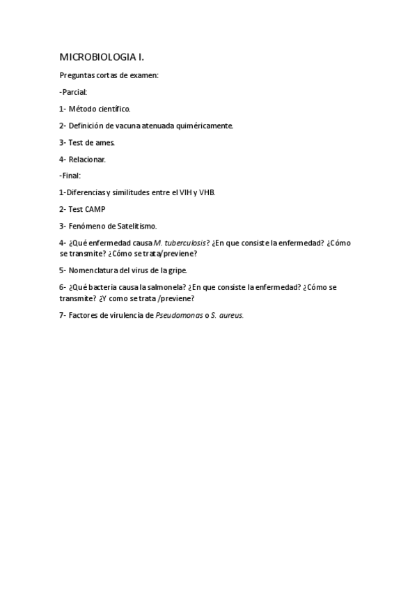 Miniatura del documento MICROBIOLOGIA I preguntas cortas examen.pdf