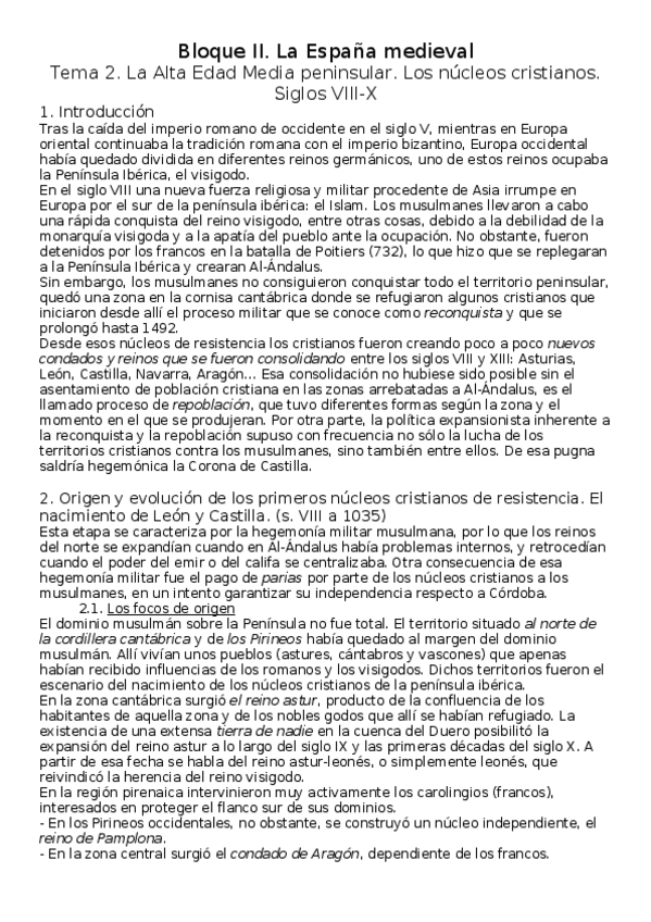 Miniatura del documento Tema 2. La Alta Edad Media peninsular. Los núcleos cristianos. Siglos VIII-X.docx
