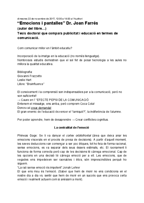 Miniatura del documento Apunts conferència Dr. Joan Farrés_ Pantalles i emocions .pdf