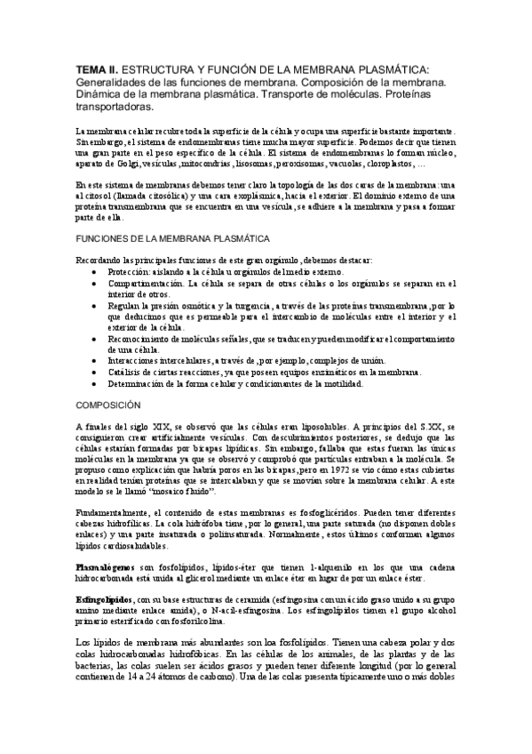 Miniatura del documento TEMA II - ESTRUCTURA Y FUNCIÓN DE LA MEMBRANA PLASMÁTICA.pdf