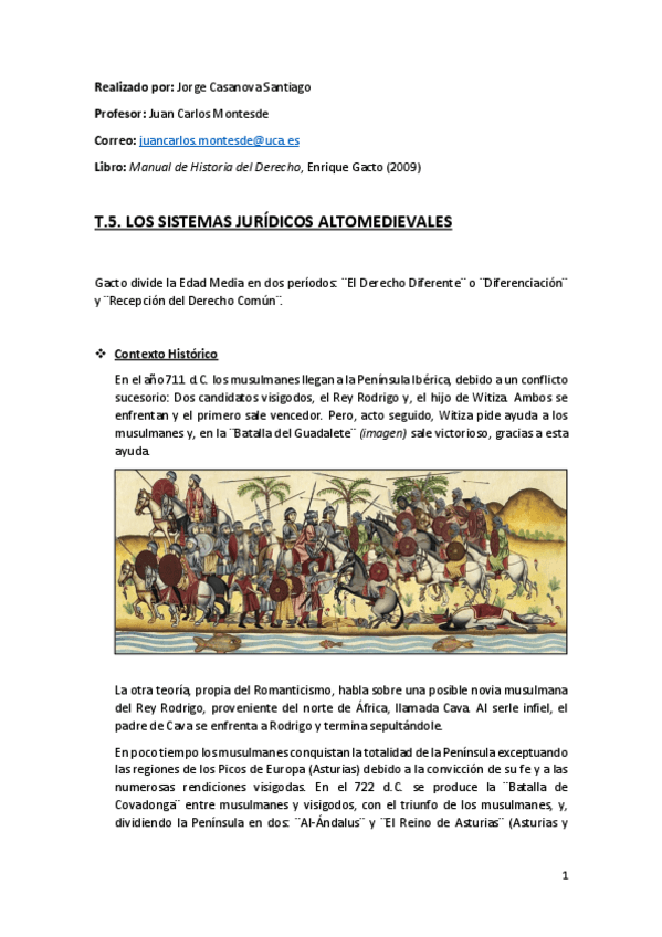 Miniatura del documento Tema 5 (Los Sistemas Jurídicos Altomedievales) - Historia del Derecho.pdf