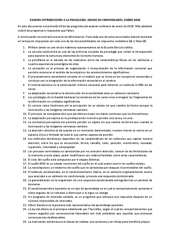 Miniatura del documento PREGUNTAS Y RESPUESTAS.1-25. Examen Introducción a la Psicología. Enero 2018.pdf