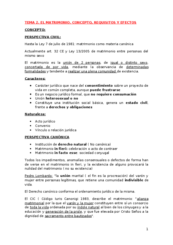 Miniatura del documento TEMA 2. MATRIMONIO. CONCEPTO- REQUISITOS Y EFECTOS.docx
