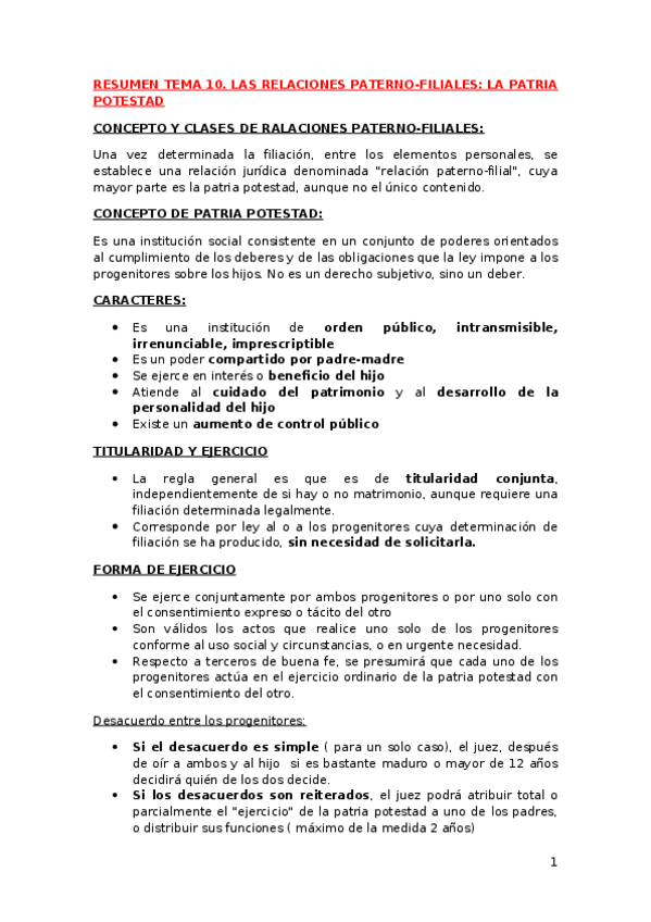 Miniatura del documento TEMA 10. LAS RELACIONES PATERNO-FILIALES. LA PATRIA POTESTAD.docx