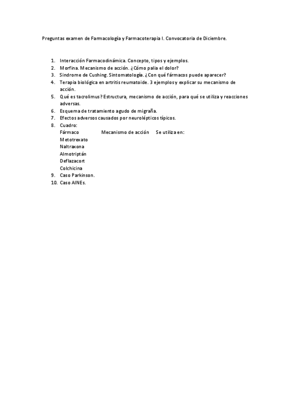 Miniatura del documento Preguntas examen de Farmacología y Farmacoterapia I.pdf